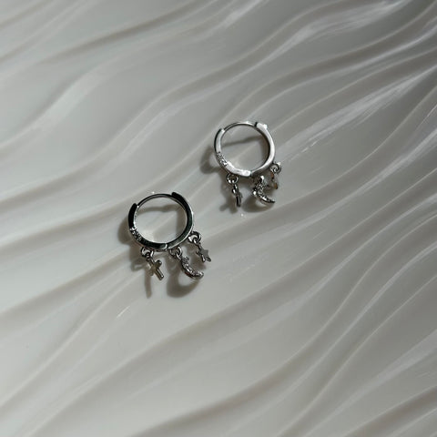 Silver solar trio earrings